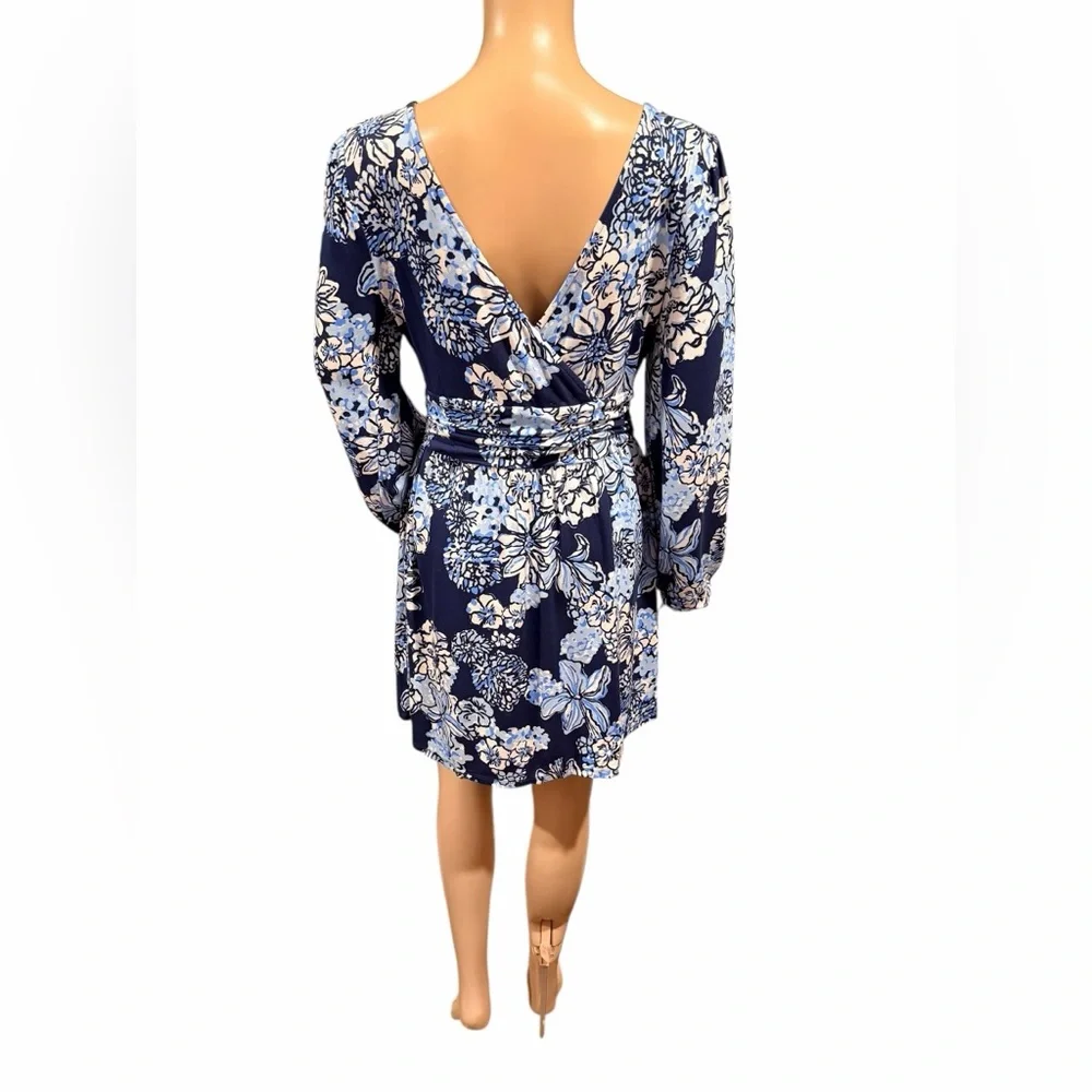 Lilly Pulitzer Riza Long Sleeve Dress Romper Low Tide Navy Bouquet All Day Sz M - Picture 4 of 12